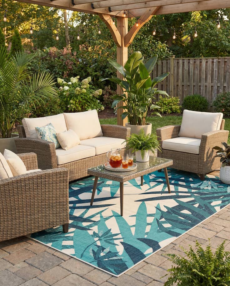 Detail image of 7' 10 x 10' Easy-Clean Botanical Indoor / Outdoor Rug