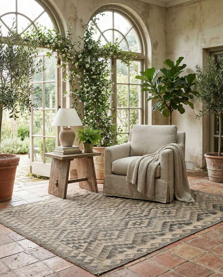 5' 2 x 6' 3 Hand Woven Kilim Maymana Wool Rug