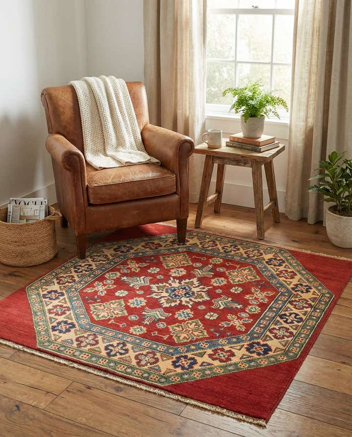 3' 2 x 3' 3 Hand Knotted Kazak Square Rug