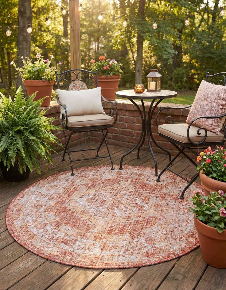 Detail image of 3' x 3'  Washable Traditional Indoor / Outdoor Round Rug