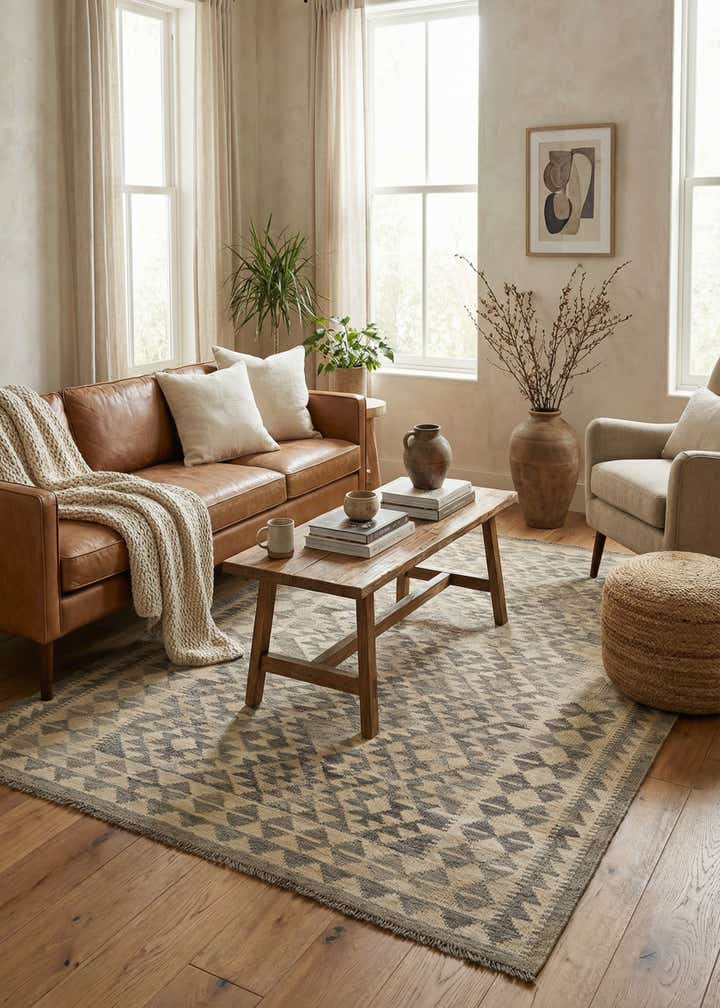 4' 8 x 6' 5 Hand Woven Kilim Maymana Wool Rug