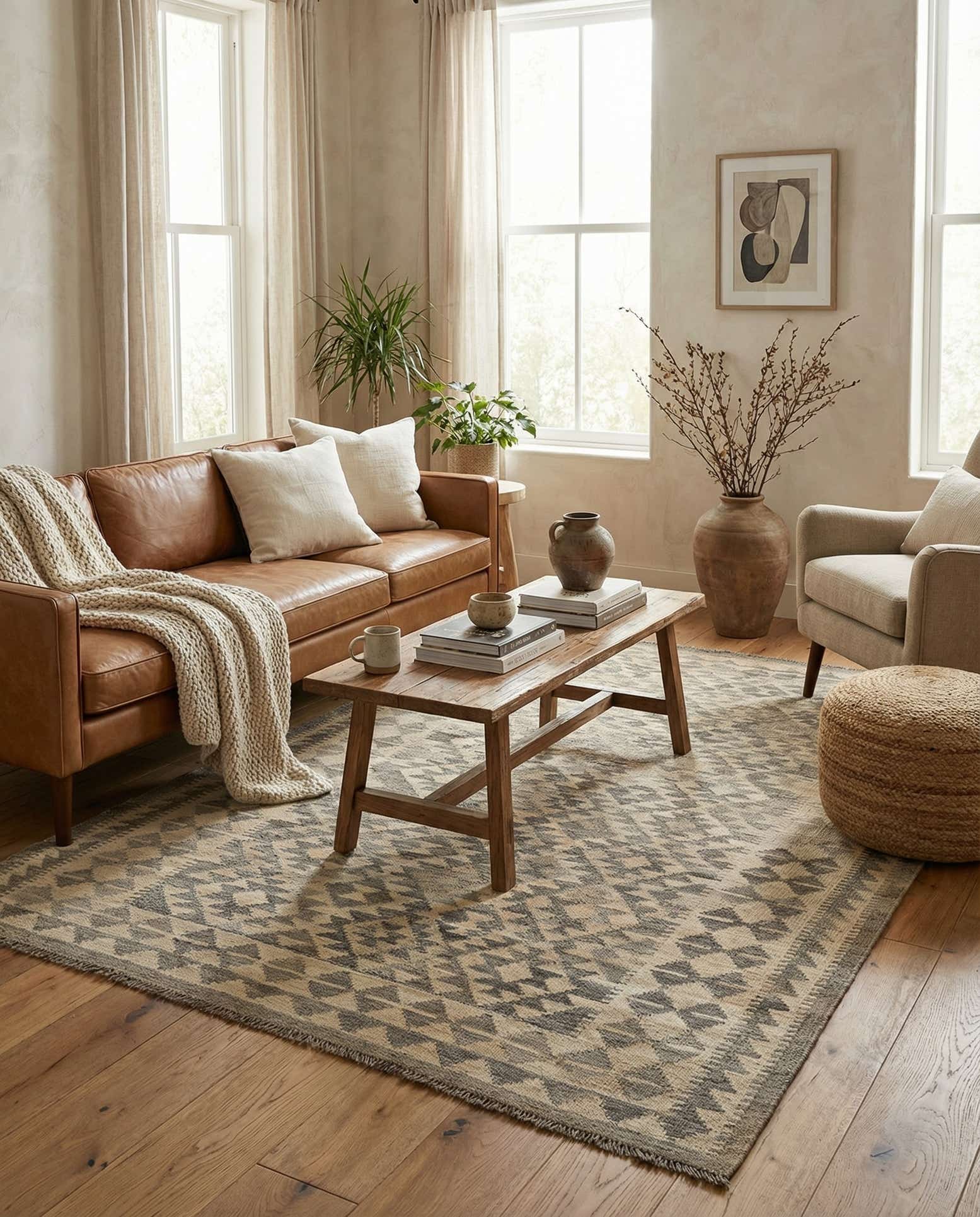 4' 8 x 6' 5 Hand Woven Kilim Maymana Wool Rug