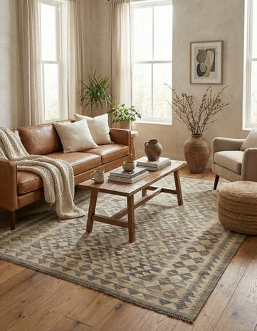 4' 8 x 6' 5 Hand Woven Kilim Maymana Wool Rug