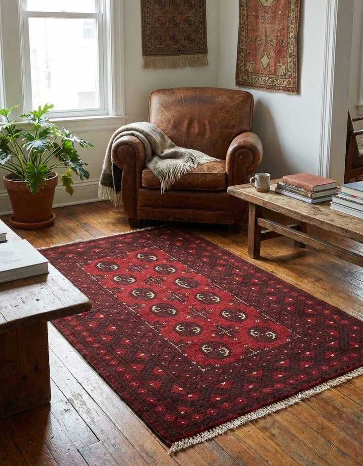 Detail image of  3' 2 x 4' 9  Hand Knotted Afghan Akhche Wool Rug