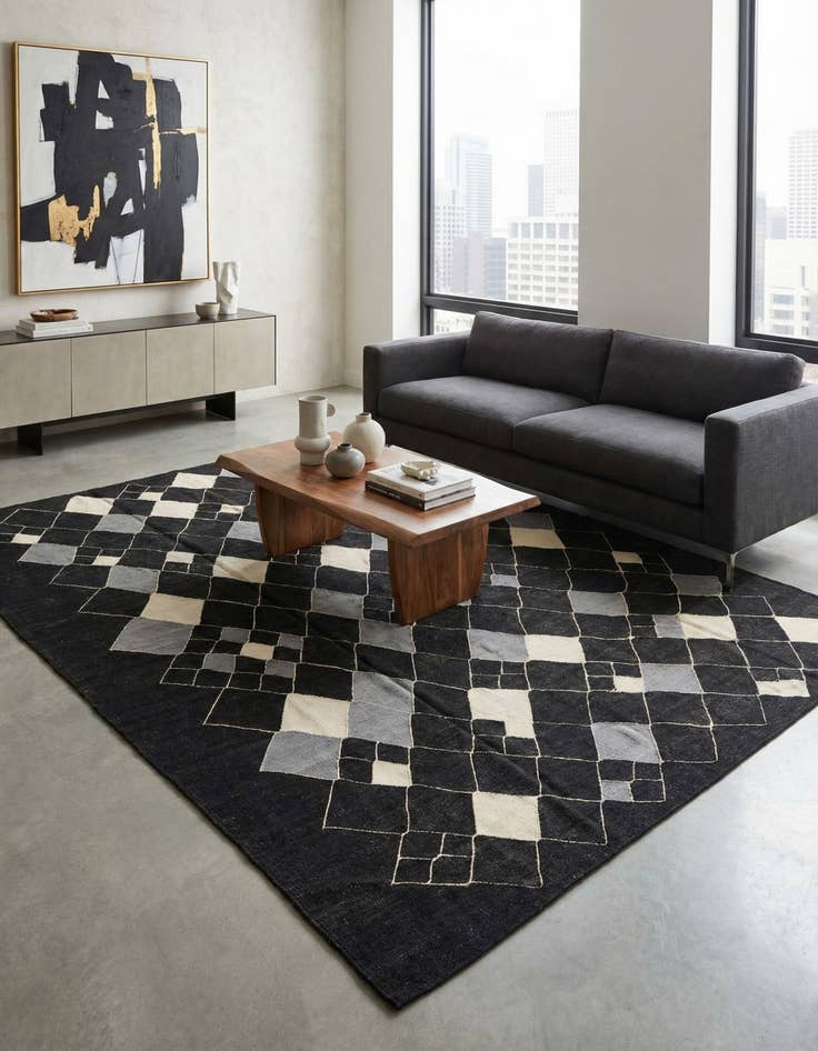 Detail image of 8' 8 x 9' 9  Hand Woven Kilim Modern Wool Rug