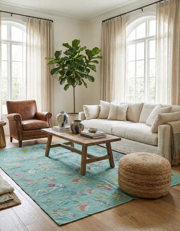 5' 7 x 7' 4 Hand Woven Kilim Suzani Wool Rug