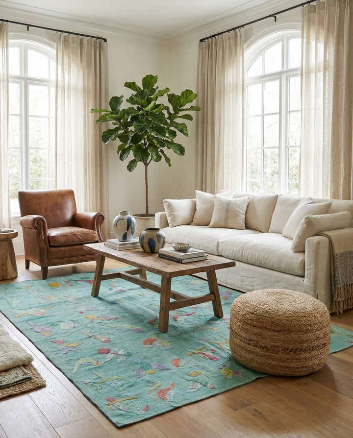5' 7 x 7' 4 Hand Woven Kilim Suzani Wool Rug