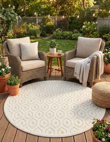5' 3 x 5' 3 Easy-Clean Trellis Textured Indoor / Outdoor Round Rug