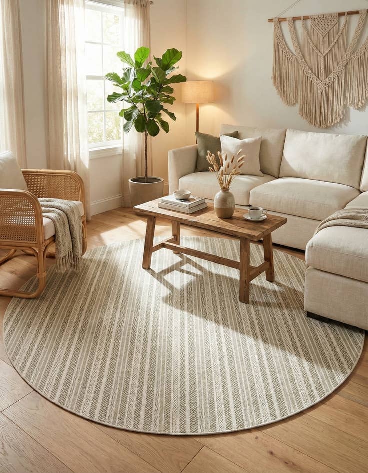 Detail image of 10' x 10'  Washable Striped Indoor / Outdoor Round Rug