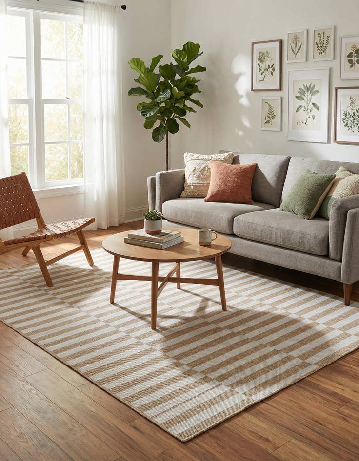 Detail image of 5' 3 x 7'  Washable Striped Indoor / Outdoor Rug