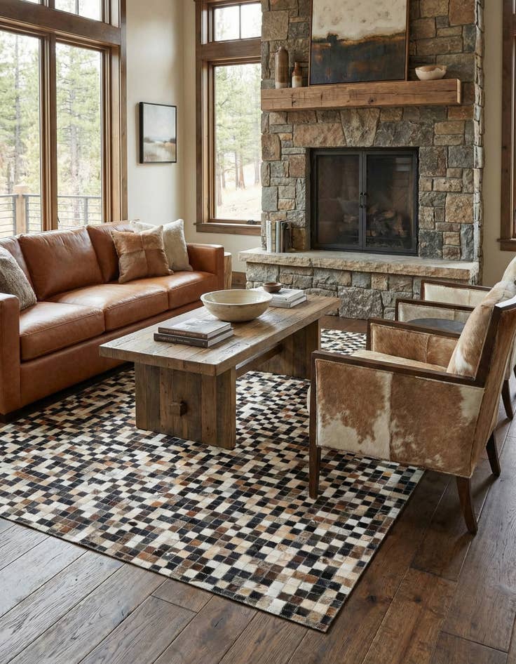 Detail image of 5' 1 x 8' Cowhide Leather Rug