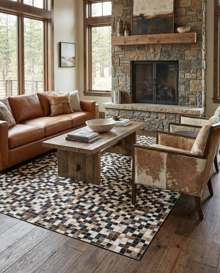 Detail image of 5' 1 x 8' Cowhide Leather Rug