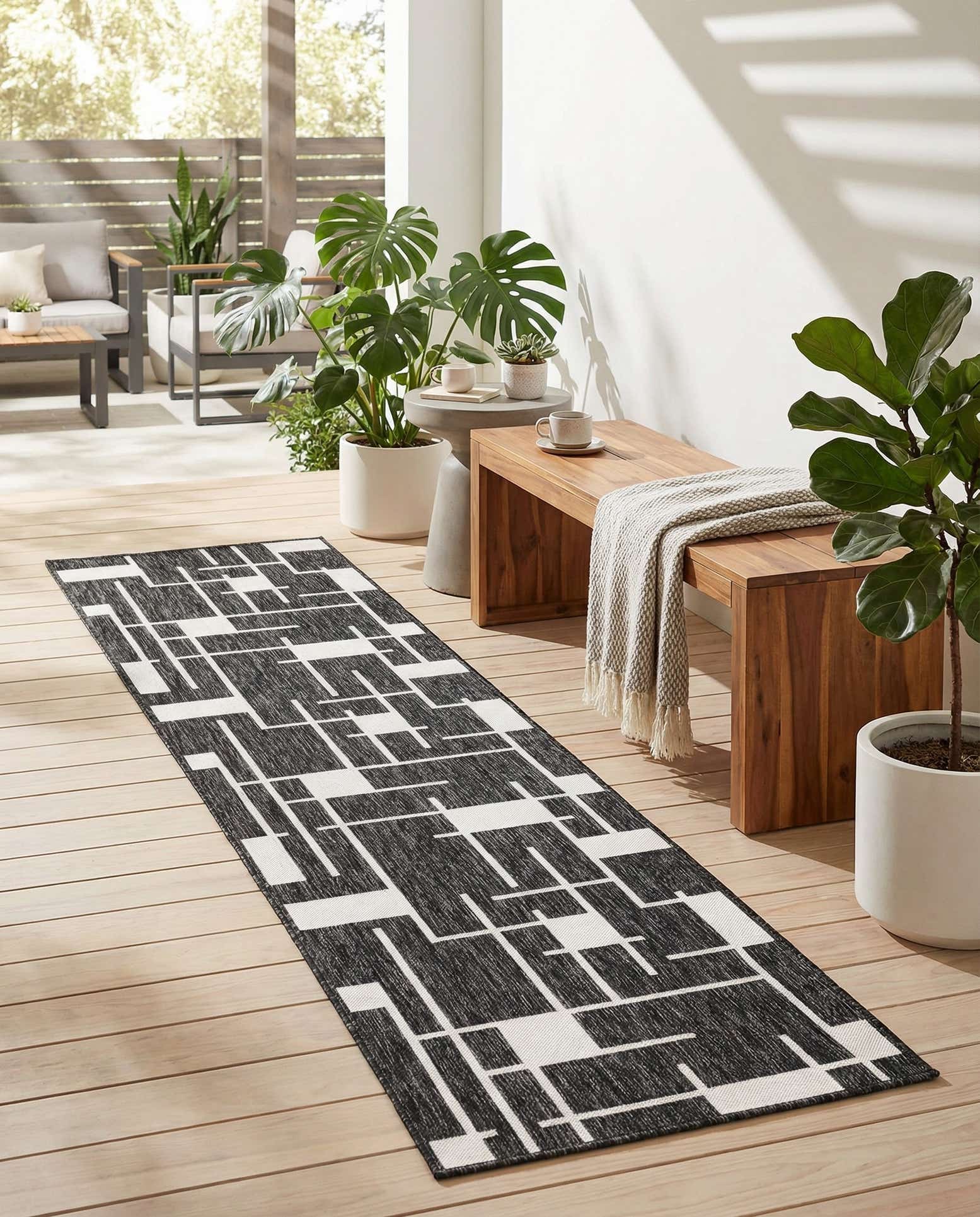 2' 7 x 12' Easy-Clean Modern Indoor / Outdoor Runner Rug