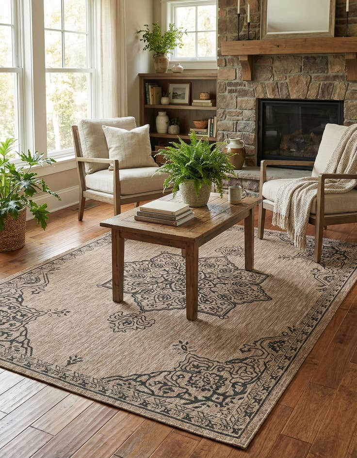Detail image of  6' x 9'  Washable Traditional Indoor / Outdoor Rug