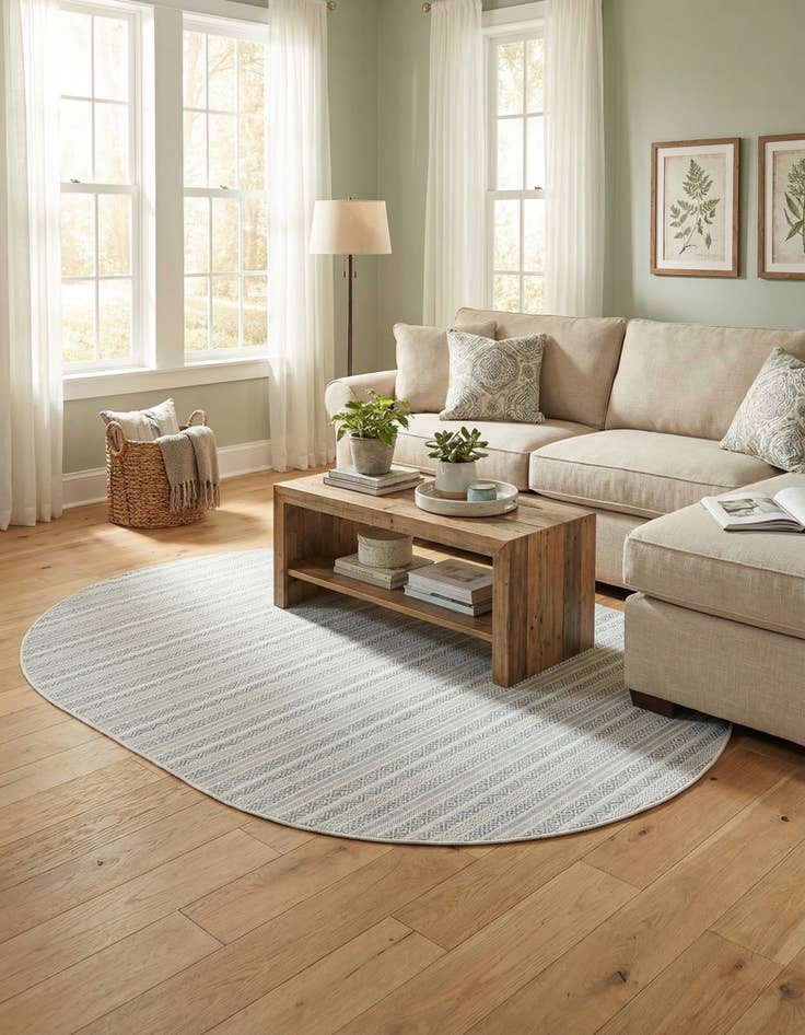 Detail image of 7' 10 x 10'  Washable Striped Indoor / Outdoor Oval Rug