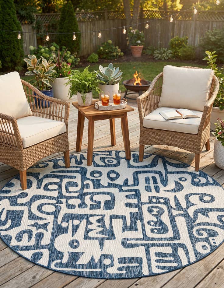 Detail image of 6' x 6'  Washable Modern Indoor / Outdoor Round Rug