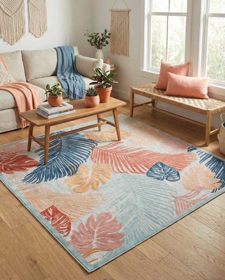 Detail image of 8' 2 x 8' 2 Easy-Clean Botanical Indoor / Outdoor Square Rug