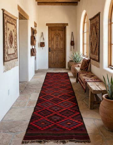 4' 5 x 14' 9 Hand Woven Kilim Fars Wool Runner Rug
