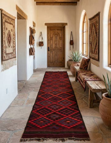 4' 5 x 14' 9 Hand Woven Kilim Fars Wool Runner Rug