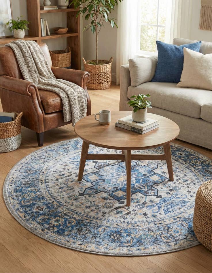 Detail image of 4' x 4'  Washable Yara Round Rug