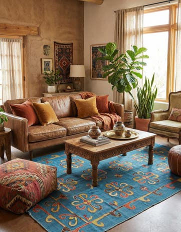 5' 6 x 7' 8 Hand Woven Kilim Suzani Wool Rug