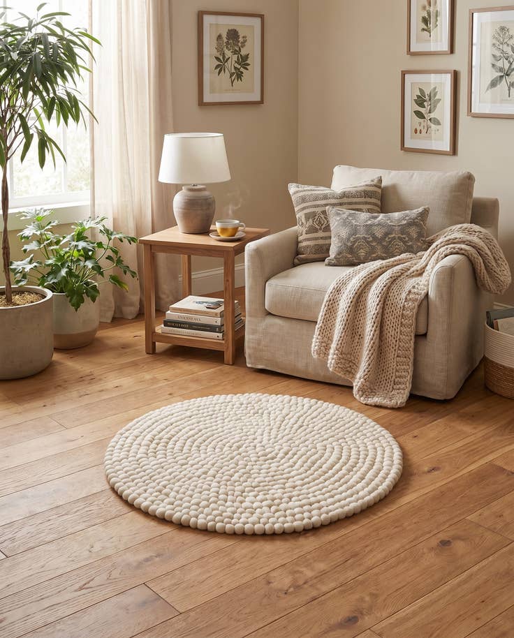 Detail image of 3' 3 x 3' 3 Felt Ball Wool Round Rug
