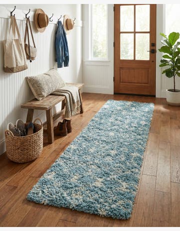 Light Blue Moroccan Trellis Shag Runner Rug