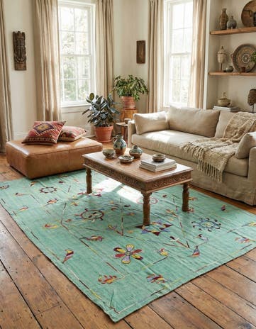5' 8 x 7' 4 Hand Woven Kilim Suzani Wool Rug