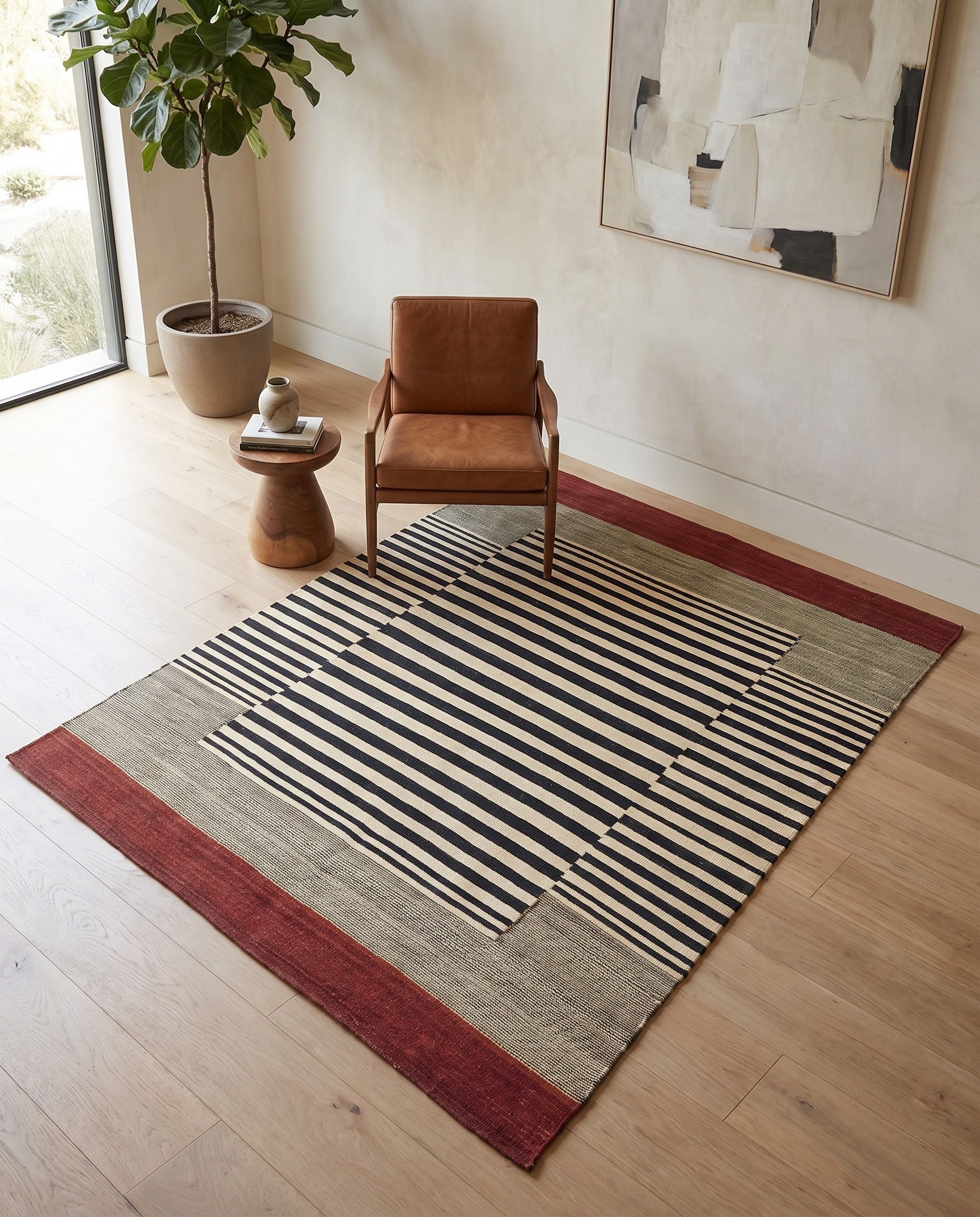 4' 4 x 5' 9 Hand Woven Kilim Modern Wool Rug
