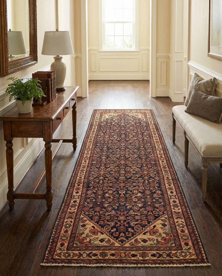 Detail image of 3' 10 x 10' Hand Knotted Hossainabad Persian Wool Runner Rug