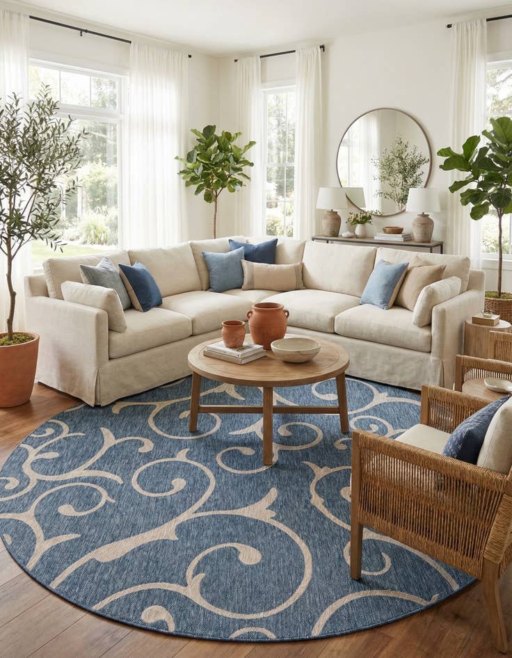 Detail image of 10' 8 x 10' 8  Washable Botanical Indoor / Outdoor Round Rug