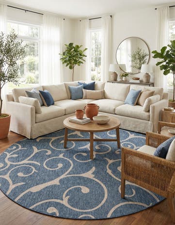 10' 8 x 10' 8 Easy-Clean Botanical Indoor / Outdoor Round Rug