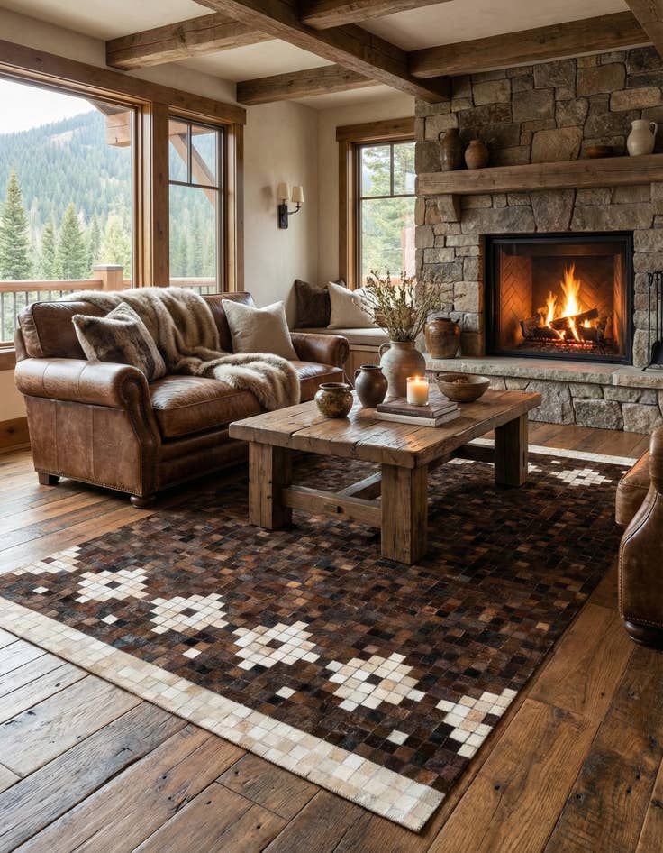 Detail image of 5' 2 x 8' Cowhide Stocks Rug