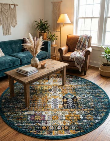 Teal Madeline Round Rug