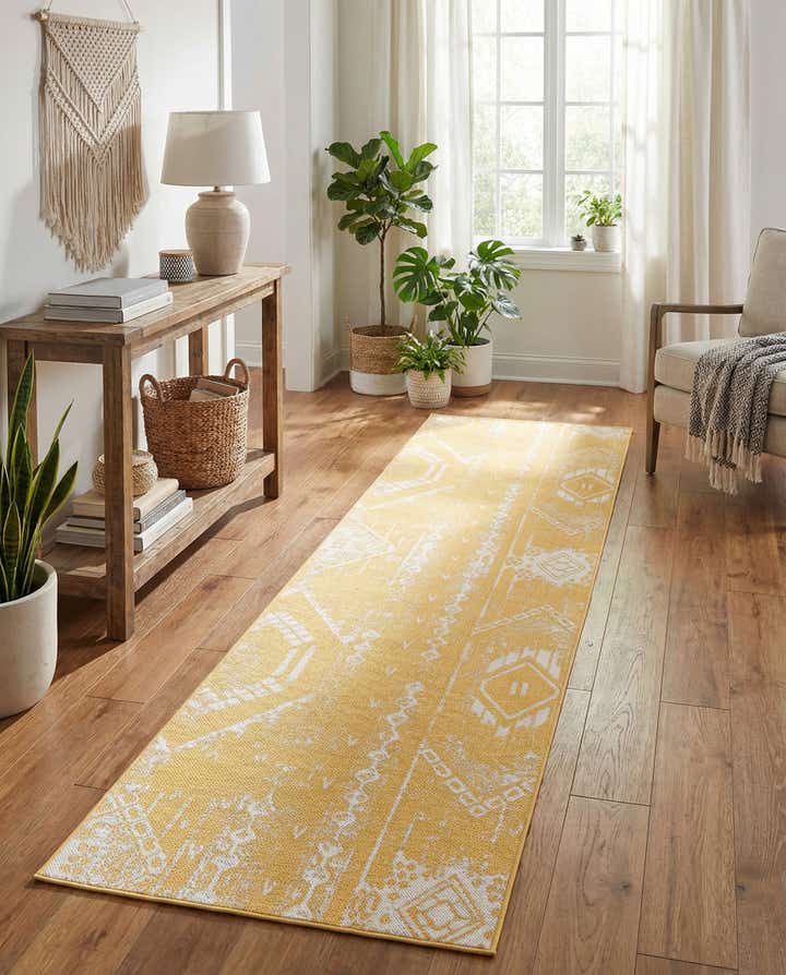 3' 3 x 14' Easy-Clean Bohemian Indoor / Outdoor Runner Rug