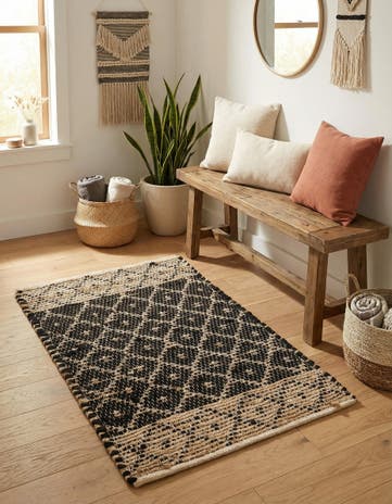 Black Hand Woven Chindi Trellis Rug