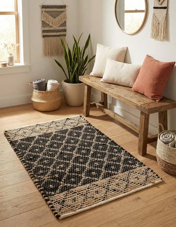 Black Hand Woven Chindi Trellis Rug
