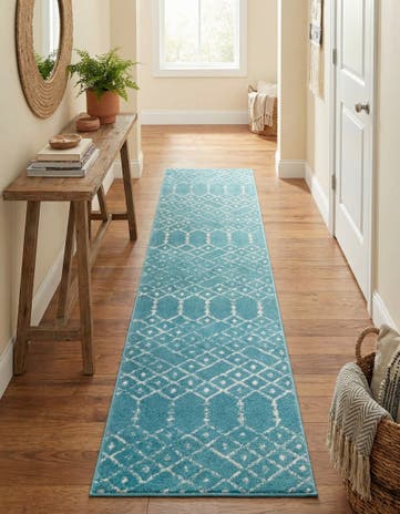 Teal blue Paxon Trellis Runner Rug