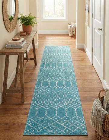 Teal blue Paxon Trellis Runner Rug