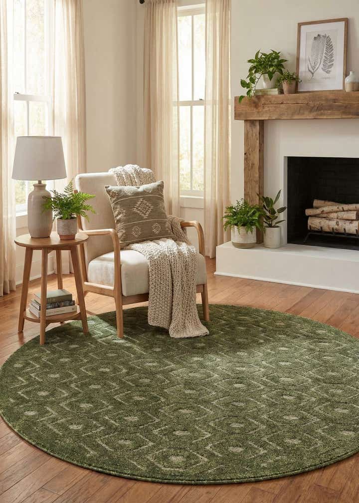 5' 3 x 5' 3 Easy-Clean Trellis Textured Indoor / Outdoor Round Rug