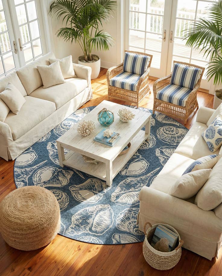 Detail image of 12' x 12' Easy-Clean Coastal Indoor / Outdoor Round Rug