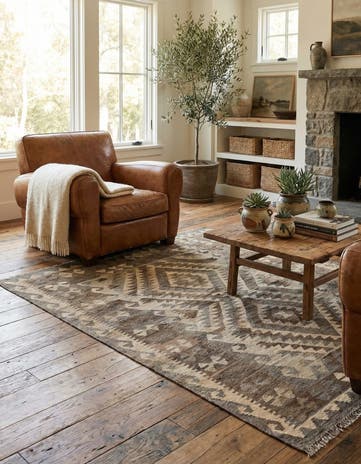 4' 5 x 6' 2 Hand Woven Kilim Maymana Wool Rug