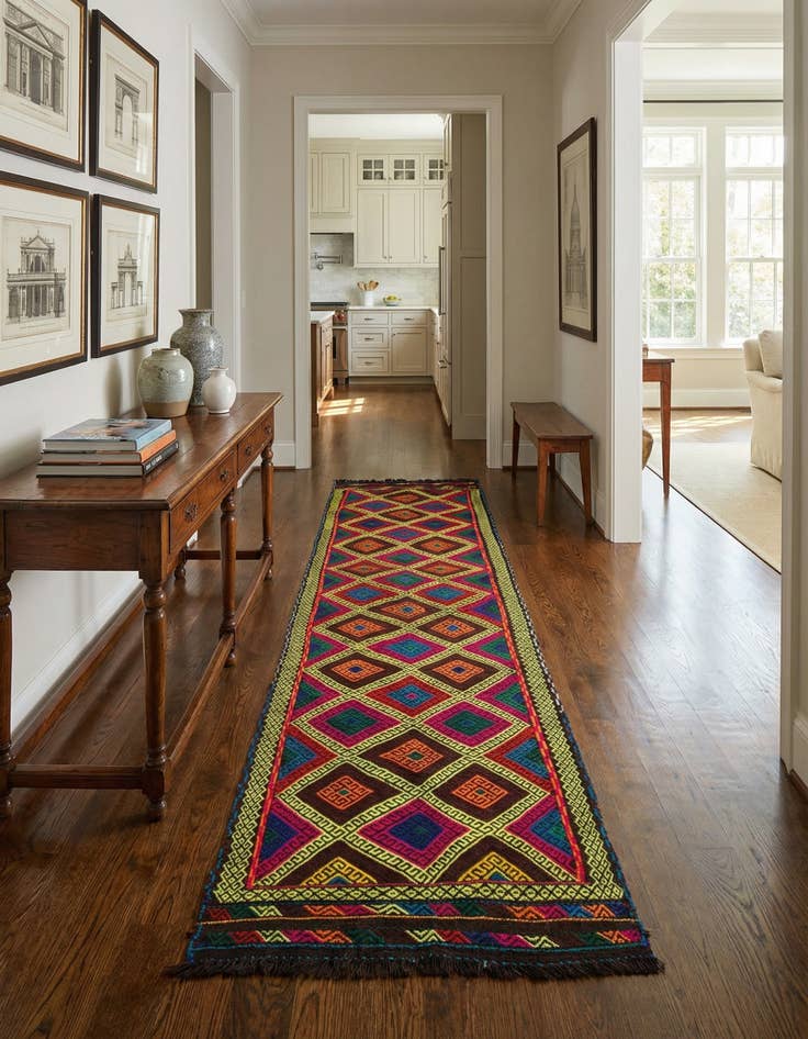 Detail image of  2' 3 x 9' 3  Hand Woven Kilim Fars Wool Runner Rug