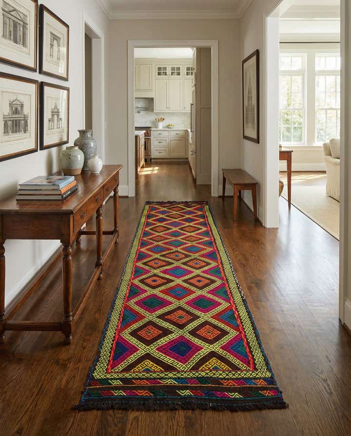 2' 3 x 9' 3 Hand Woven Kilim Fars Wool Runner Rug