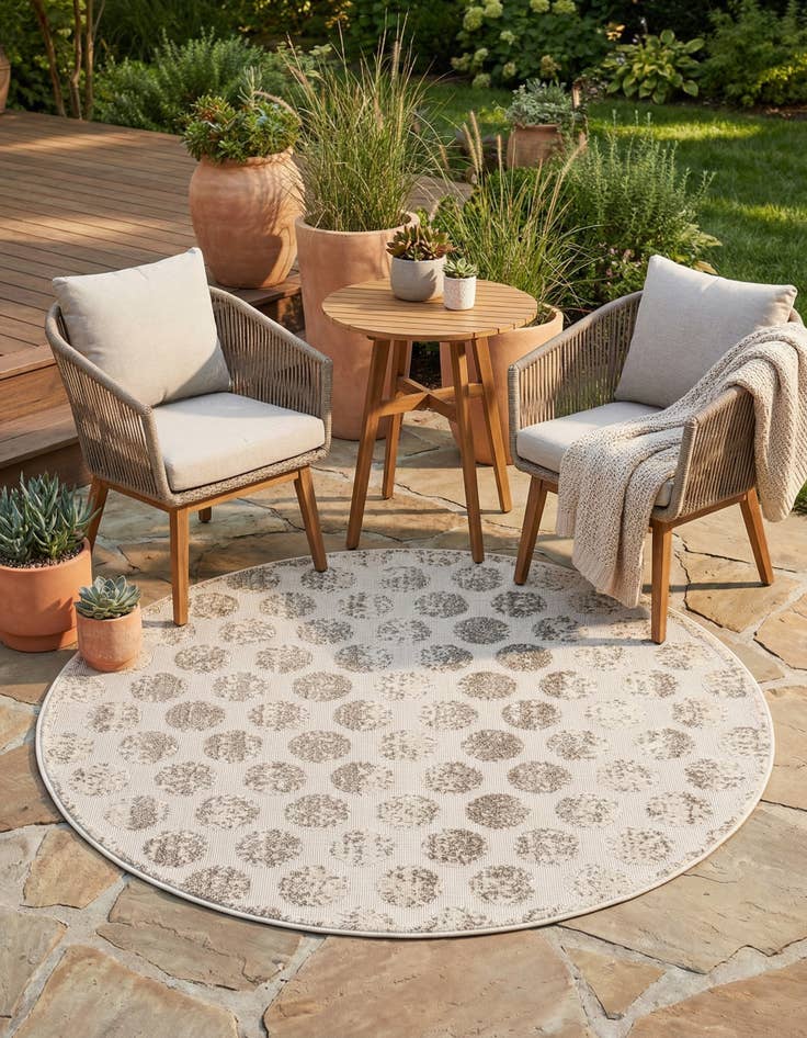 Detail image of 5' x 5'  Washable Sabrina Soto Indoor / Outdoor Round Rug