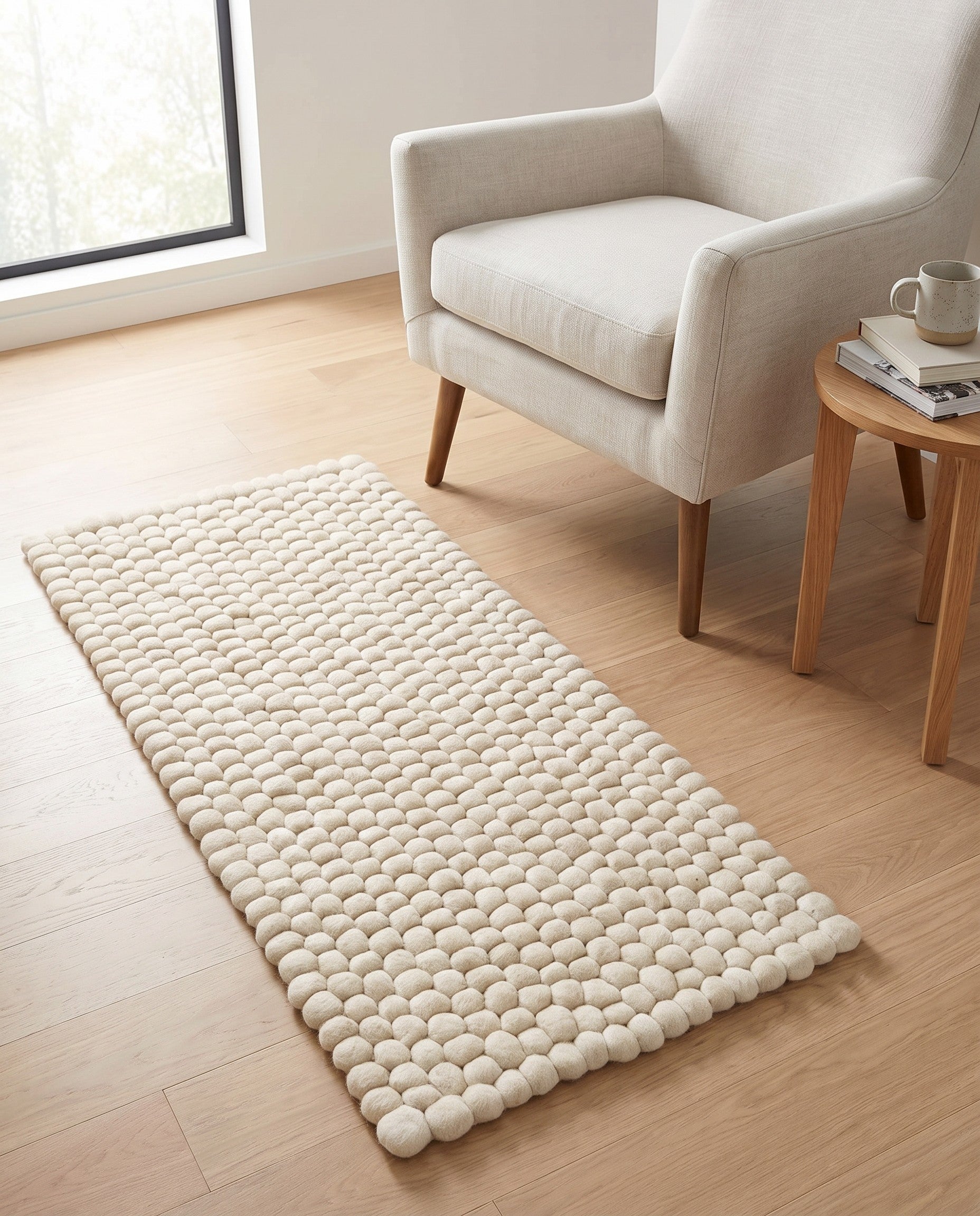 2' x 4' 1 Hand Woven Felt Ball Wool Runner Rug