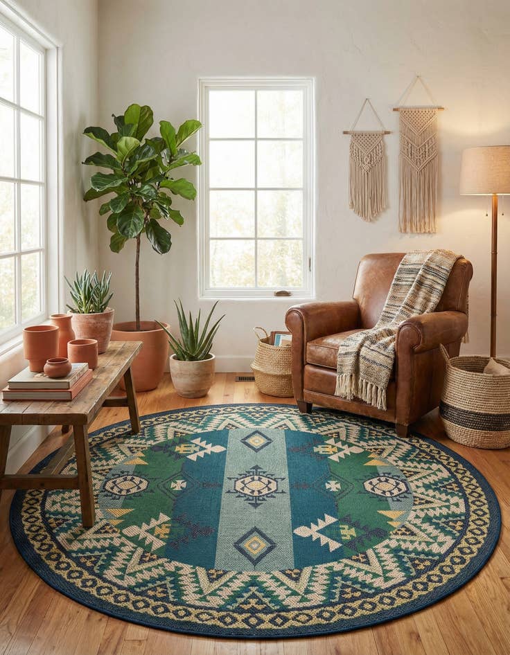 Detail image of 7' 10 x 7' 10 Easy-Clean Baja Indoor / Outdoor Round Rug