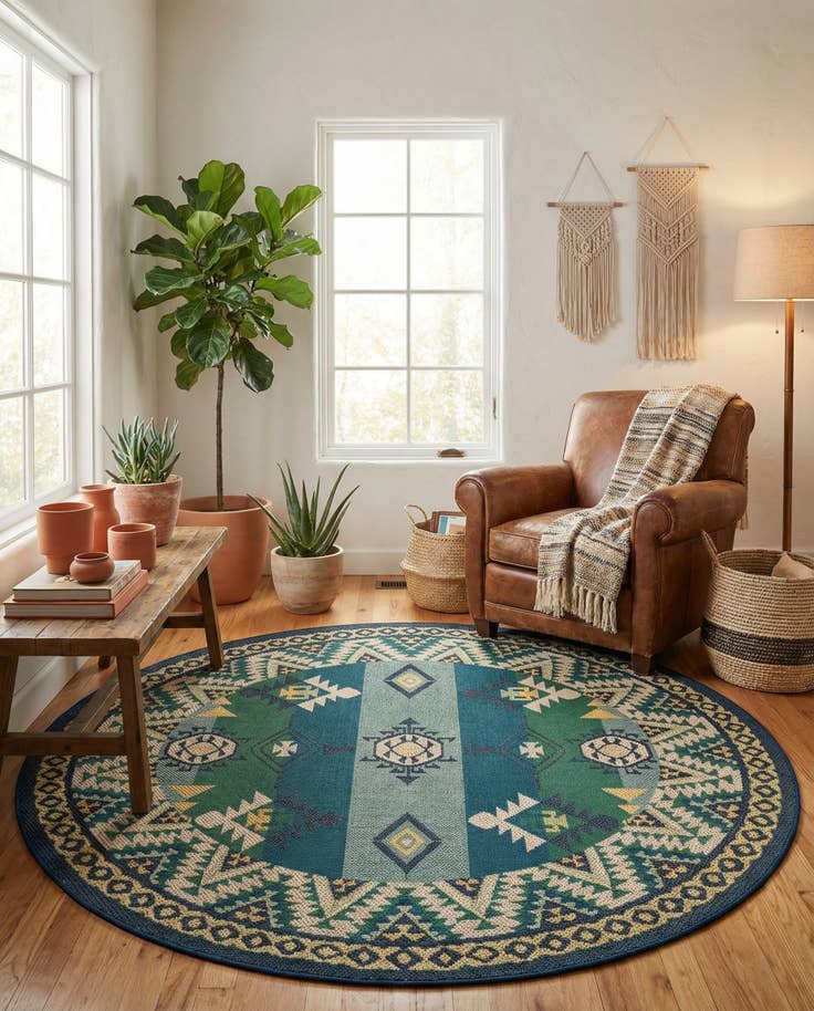 Detail image of 7' 10 x 7' 10 Easy-Clean Baja Indoor / Outdoor Round Rug