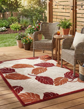 Terracotta Easy-Clean Botanical Indoor / Outdoor Rug