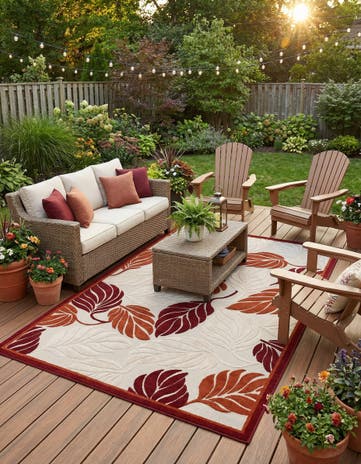 Terracotta Easy-Clean Botanical Indoor / Outdoor Rug